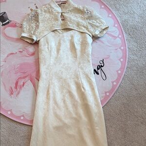 Elegant Cream Floral Dress with Bolero